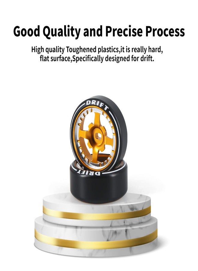 Abendor New 4 Pcs Rc Car Drift Wheels with Logo Tires for 1/28 Wltoys K969 K989 K929, [2N+2W] 4 Spoke Durable Aluminum Alloy Rc Drift Car Tires for 1/24 1/28 Mini-Q HGD1 HGV1 Upgrade Parts (Gold) - Image 3